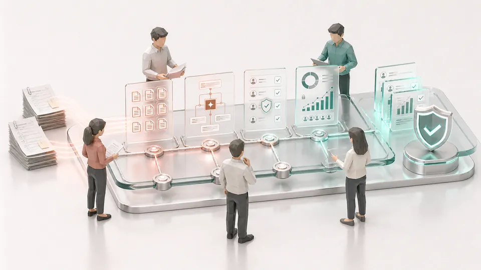 People positioned along a working pipeline, each one accountable for a stage of the process.