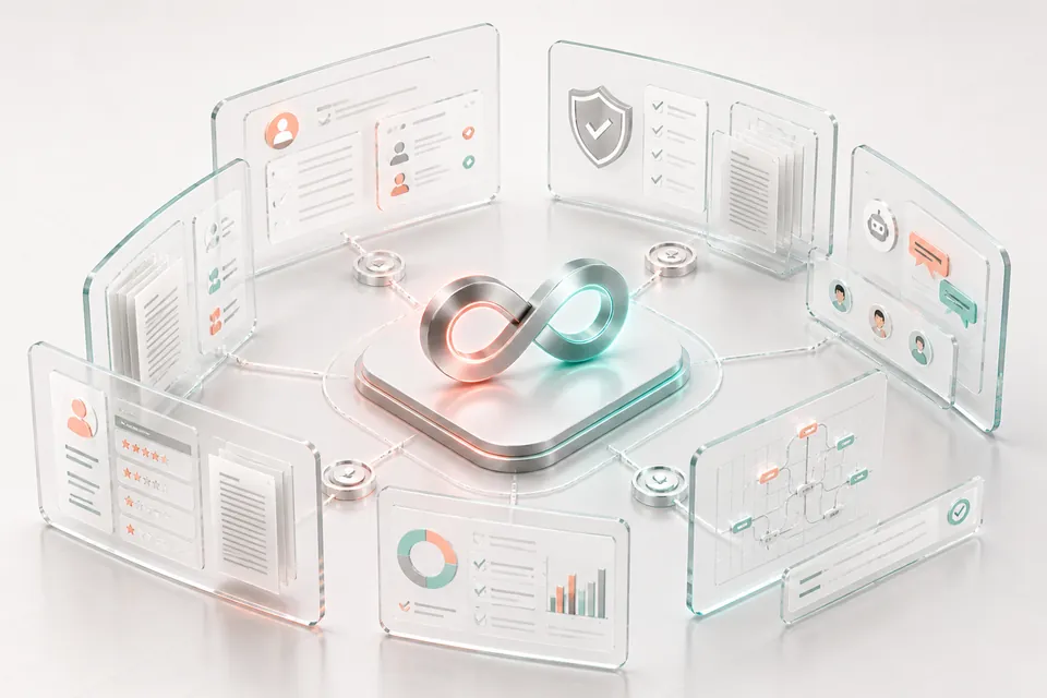 A library of workflow panels arranged on shelves, each one a documented and repeatable process.